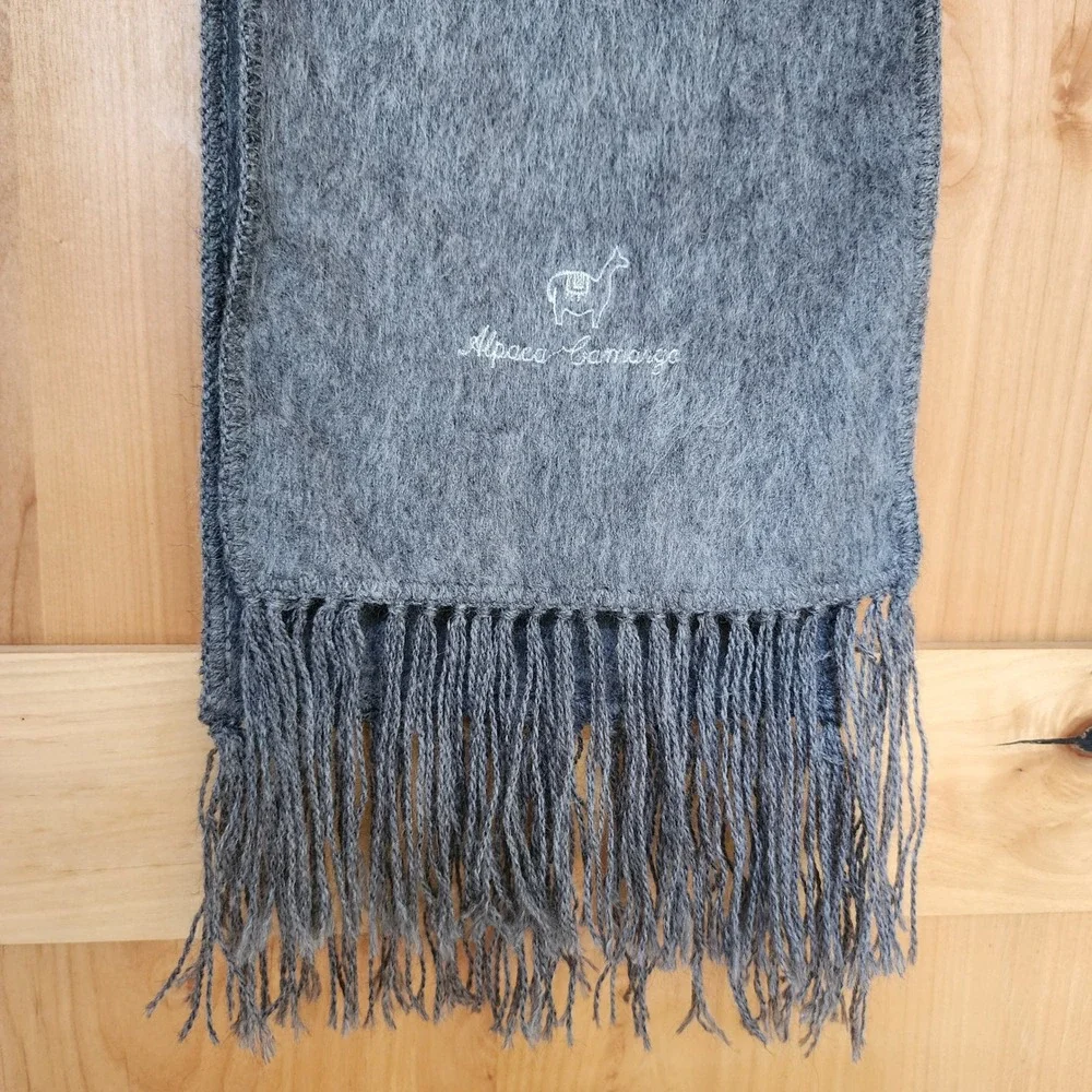 Alpaca Camargo Gray Alpaca Wool Fringed Winter Scarf Classic Made in Peru Warm